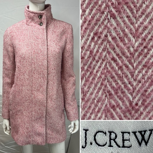 J. Crew Women’s 4 Pink Herringbone Tweed Chevron City Coat Jacket - Picture 5 of 13